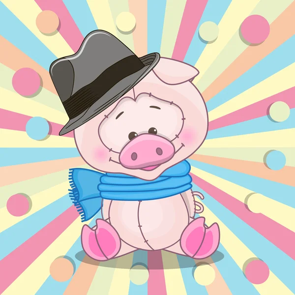 Cochon avec chapeau — Image vectorielle