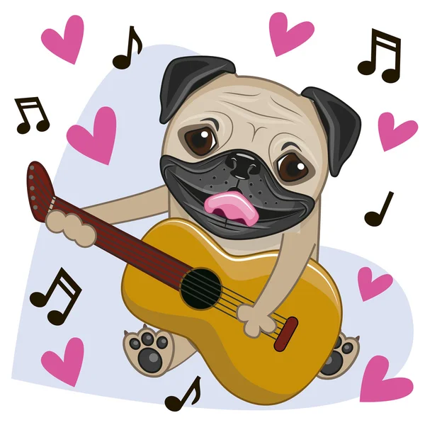 Mops hunden med gitarr — Stock vektor