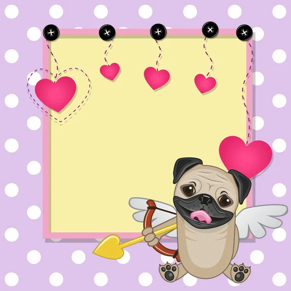 Cupid Pug Dog met frame — Stockvector