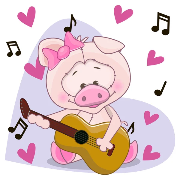 Babi dengan gitar - Stok Vektor