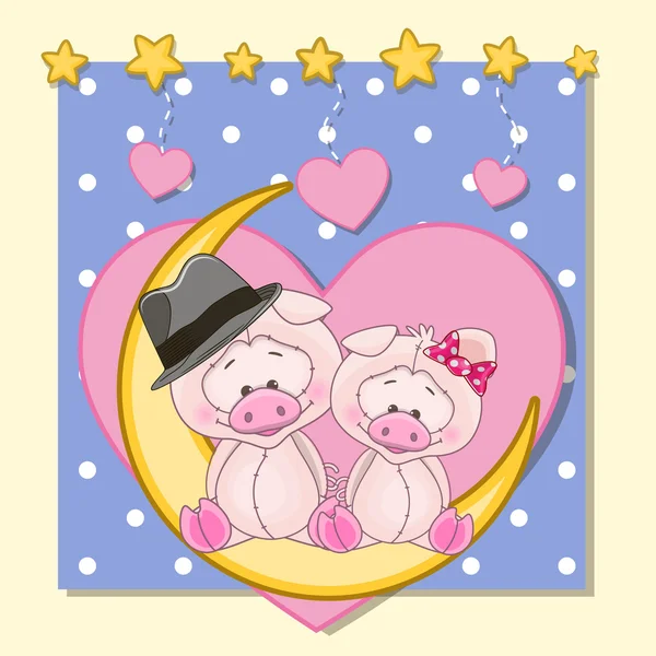 Cute Lovers maiali — Vettoriale Stock