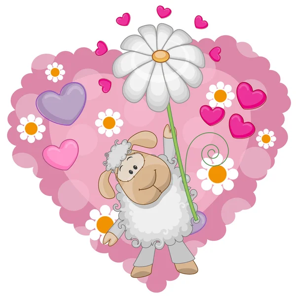 Sheep with hearts and flower — Stock Vector