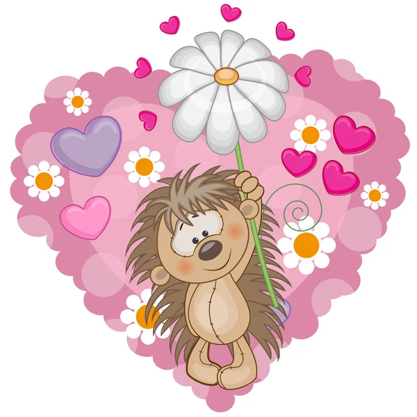 Erizo con corazones y flores — Vector de stock