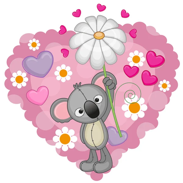 Koala con corazones y flores — Archivo Imágenes Vectoriales