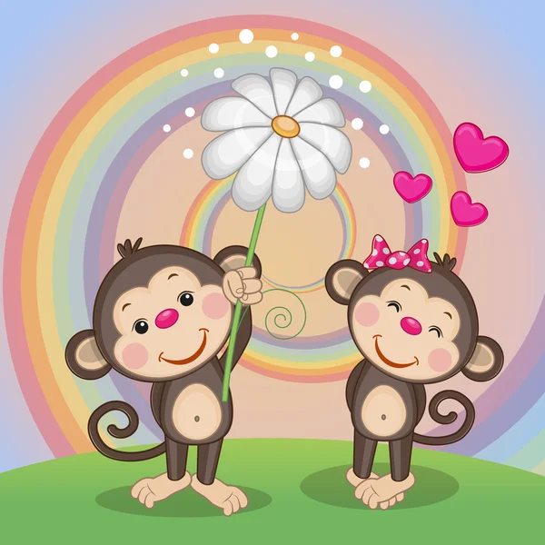 两个可爱的猴子 — 图库矢量图片