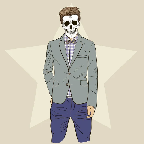 Fashion illustration of skull man — Stock Vector