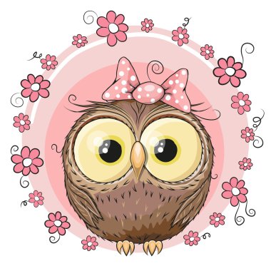 Owl with flowers clipart