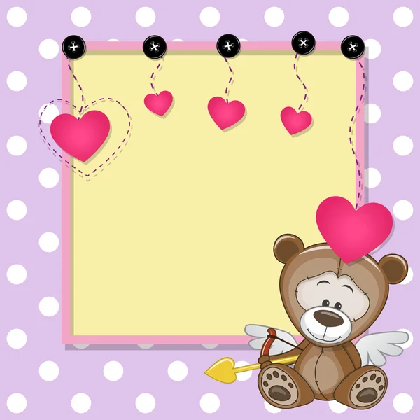 Urso de pelúcia Cupido com moldura — Vetor de Stock