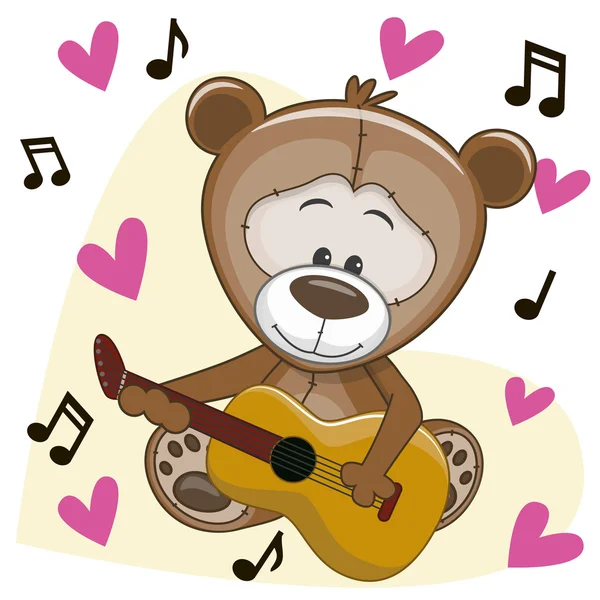 Oso de peluche con guitarra — Vector de stock