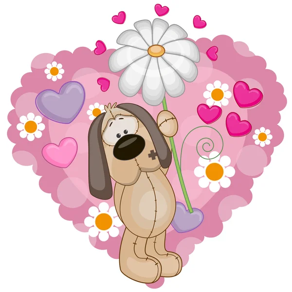 Σκυλί με καρδιές και λουλούδι — Διανυσματικό Αρχείο
