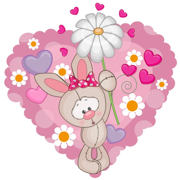 Tavşan kalp ve çiçek — Stok Vektör