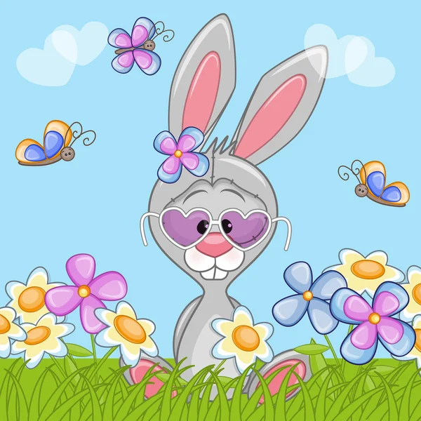 Lapin avec des fleurs — Image vectorielle