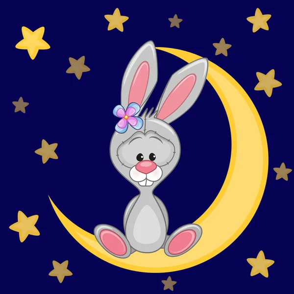 月にかわいいウサギ — ストックベクタ