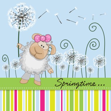 Cute Sheep with dandelion clipart