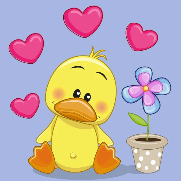 Duck with heart and flower — Stock Vector