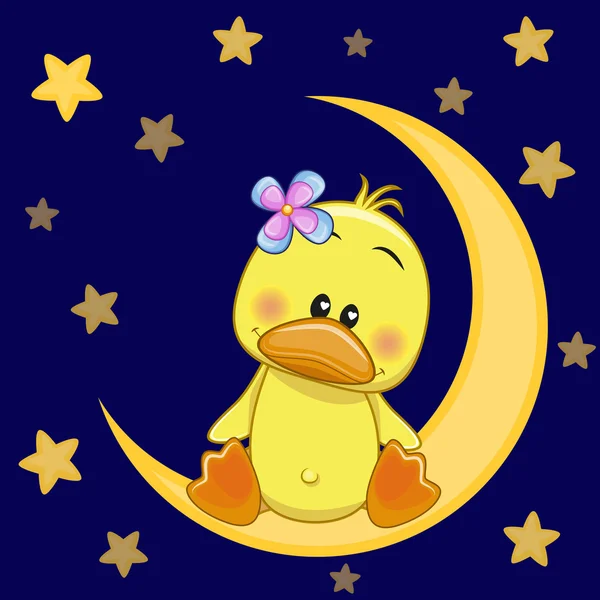 Cute Duck on the moon — Stock Vector