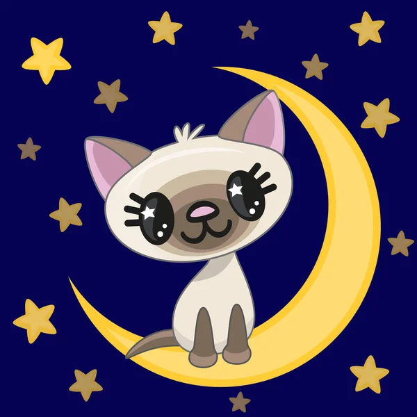 Симпатичный Кот на Луне — стоковый вектор