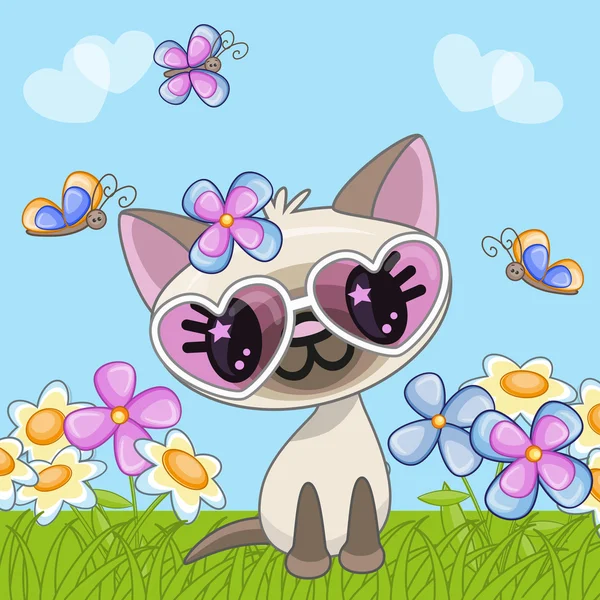 Gato con flores — Vector de stock