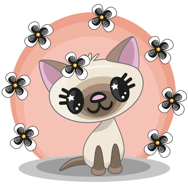 Gato con flores — Vector de stock