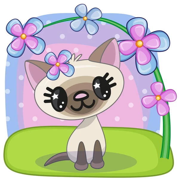 Katze mit Blumen — Stockvektor