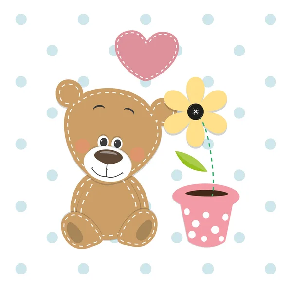 Oso con corazón y flor — Vector de stock