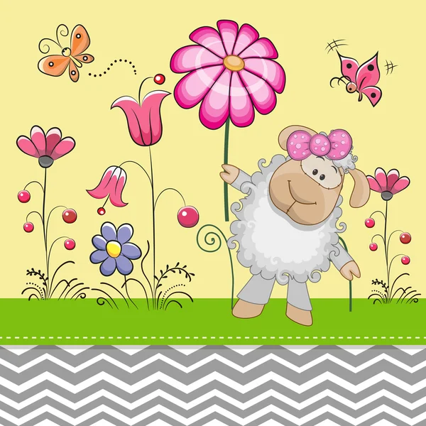 Cute Sheep with a Flower — Stock Vector