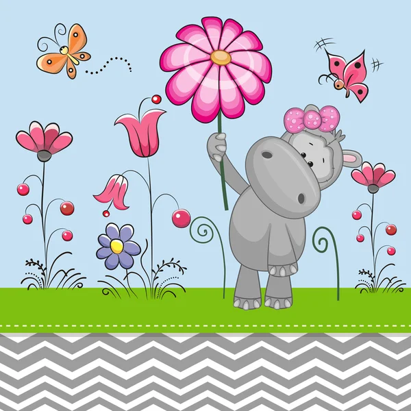 Niedliches Nilpferd mit einer Blume — Stockvektor