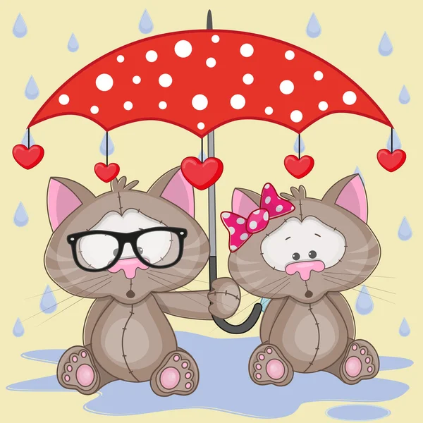 Deux chats avec parapluie — Image vectorielle