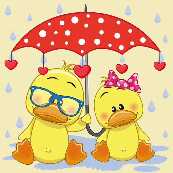 Zwei Enten mit Regenschirm — Stockvektor