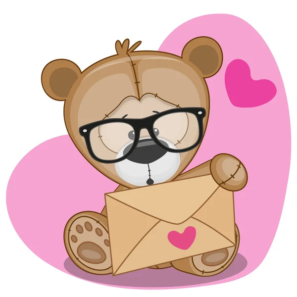 Teddybeer met envelop — Stockvector
