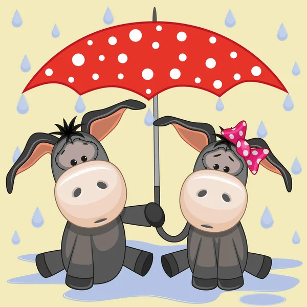 Zwei Esel mit Regenschirm — Stockvektor
