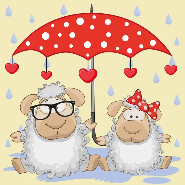 Duas ovelhas com guarda-chuva — Vetor de Stock