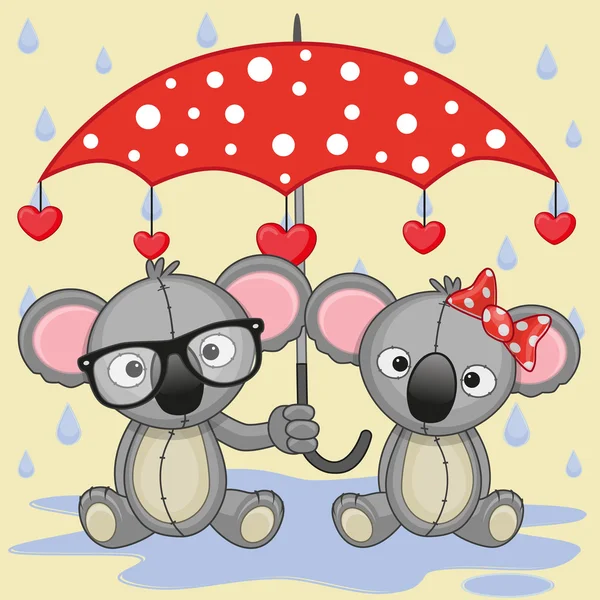 Zwei Koalas mit Regenschirm — Stockvektor