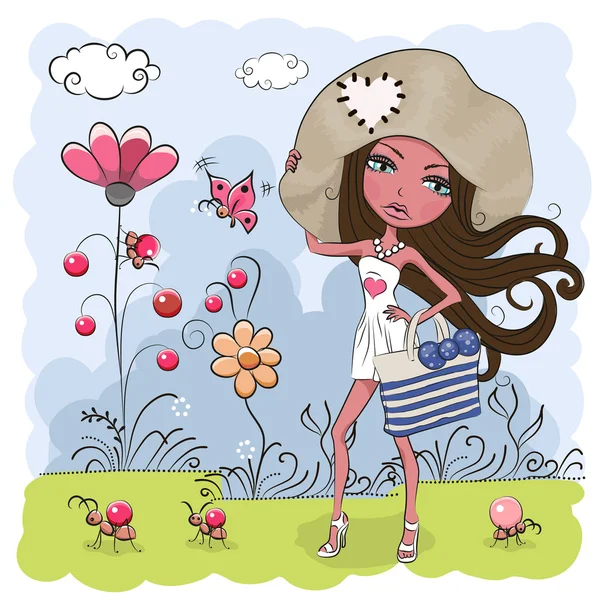 Girl on a meadow — Stock Vector