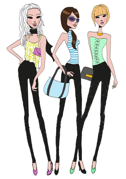 Tres chicas. — Vector de stock