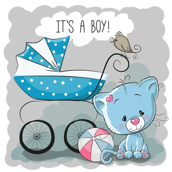 Kat met kinderwagen — Stockvector