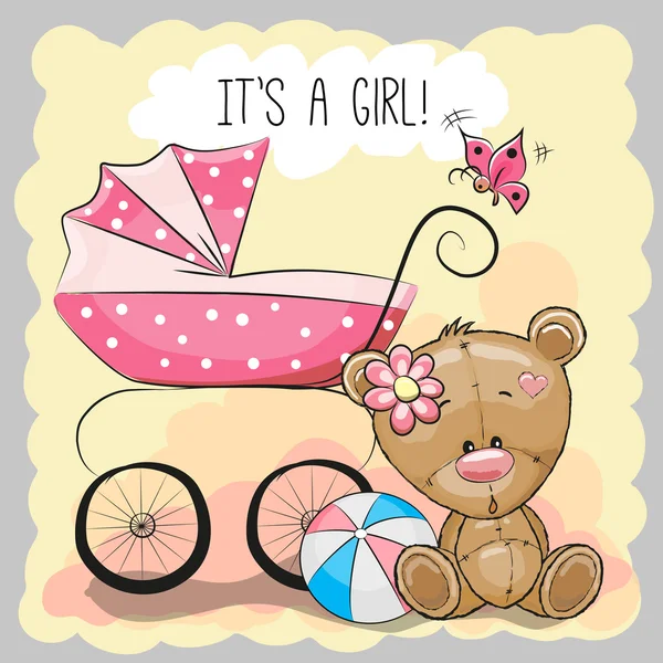 Teddybeer met kinderwagen — Stockvector