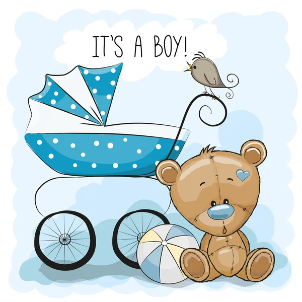 Teddybeer met kinderwagen Stockvector