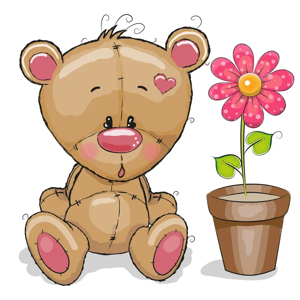 Teddy met bloem — Stockvector