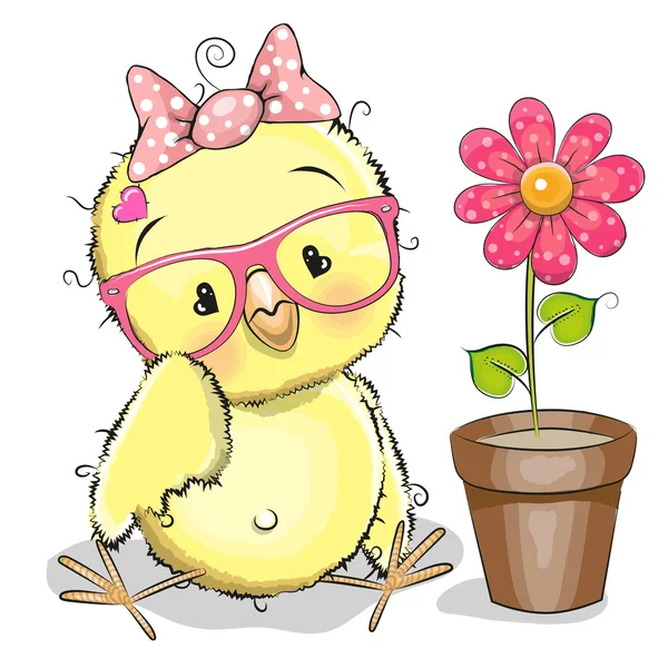 Pollo con flor — Vector de stock