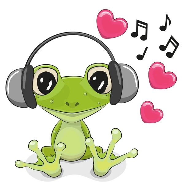 Frog with headphones — Stock Vector