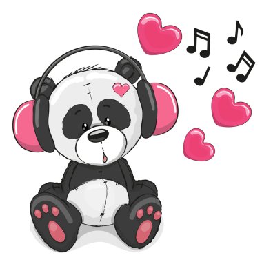 Panda with headphones clipart