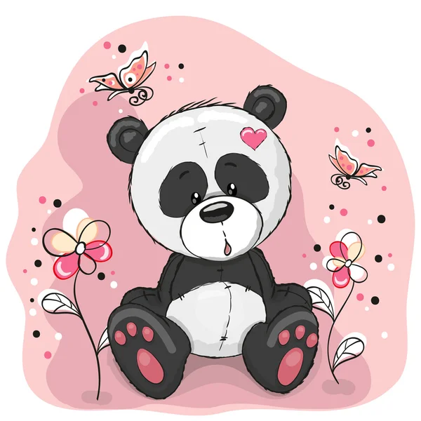 Panda dengan Bunga - Stok Vektor