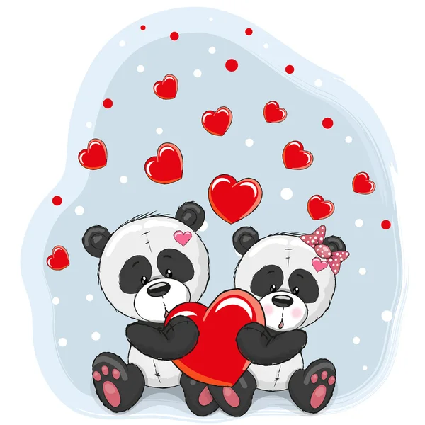 Twee panda's met hart — Stockvector
