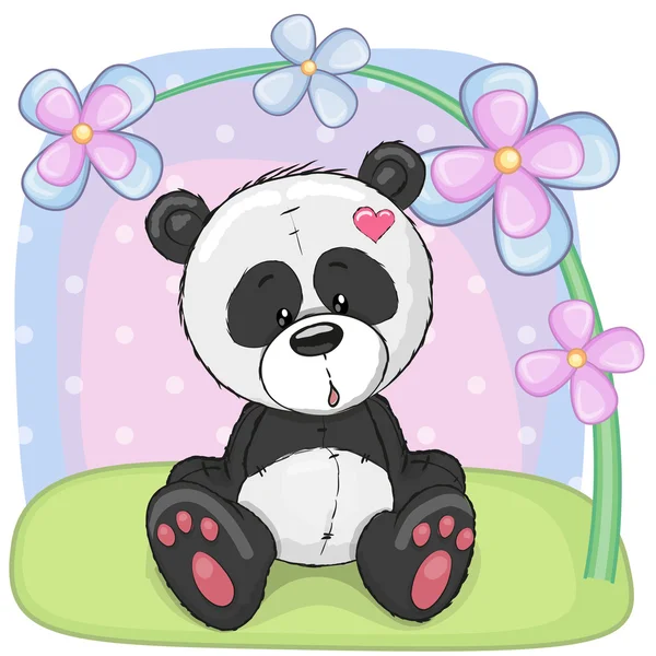 Panda con flores — Vector de stock