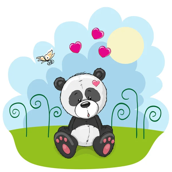 Panda con flores — Vector de stock