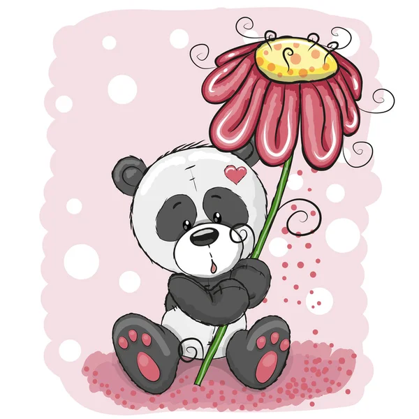 Panda med blomst – Stock-vektor
