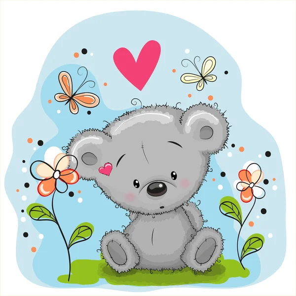 Oso con flores — Vector de stock