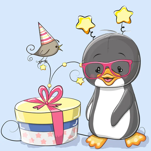 Penguin with gift — Stock Vector