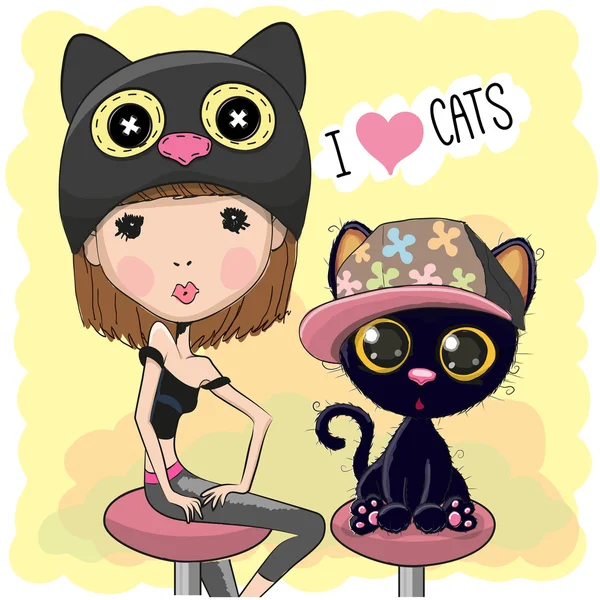 ผู้หญิงและแมว — ภาพเวกเตอร์สต็อก